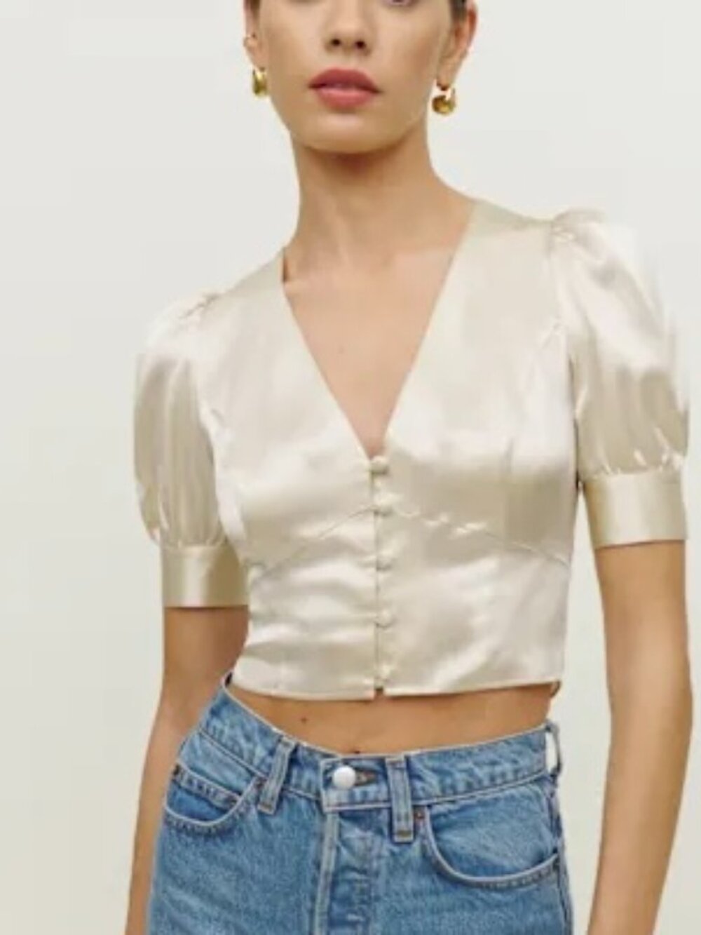 Reformation Mendez Ivory Silk Crop Top US 4